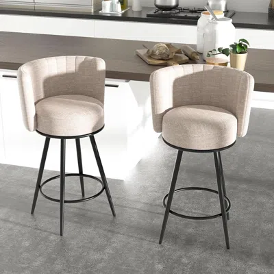 Shipitfurniture Stylish Swivel Bar Stools Set Of Two Beige