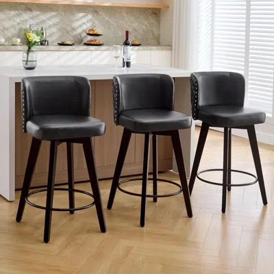Shipitfurniture Swivel Bar Stool Set Of Three With Faux Leather In Black