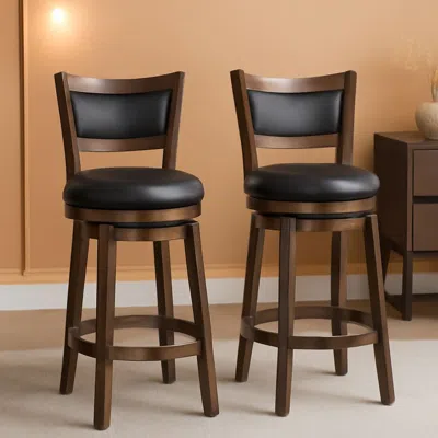 Shipitfurniture Swivel Bar Stools Set Of 2 Black Faux Leather 34 Inch