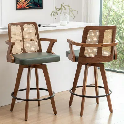 Shipitfurniture Swivel Counter Stools Set Of Two With Rattan Back