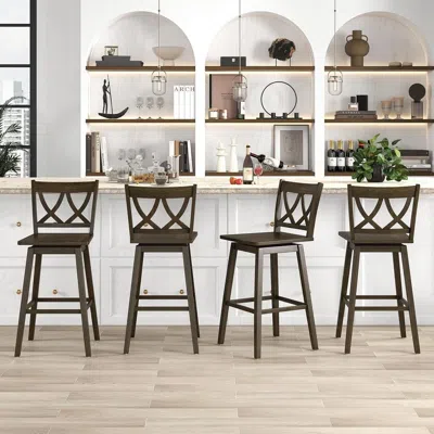 Shipitfurniture Swivel Wooden Bar Stools Set Of Four Dark Grey