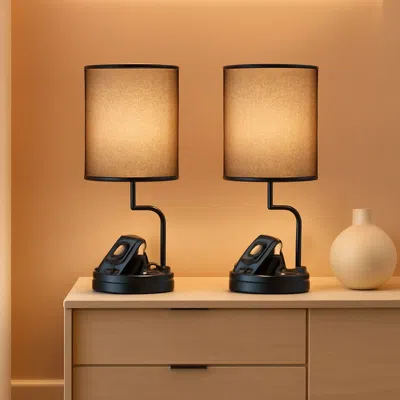 Shipitfurniture Table Lamp With 3 Usb Ports And Ac Outlet For Office In Black
