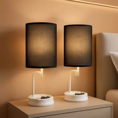 Shipitfurniture Table Lamp With 3 Usb Ports And Ac Outlet White Black