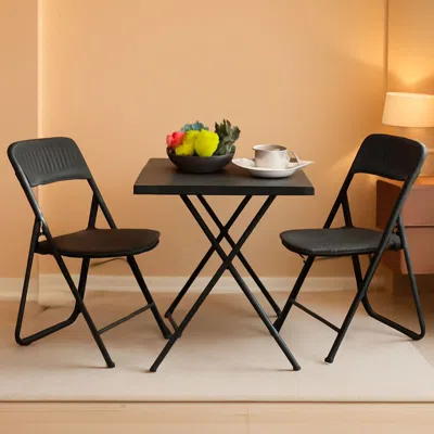 Shipitfurniture Three Piece Folding Patio Bistro Set All Weather Black For Balcony Porch And Backyard Outdoor Furnit