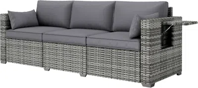 Shipitfurniture Three Seater Wicker Sofa With Side Tray Tables