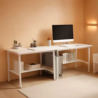 Shipitfurniture Two Person Desk With Builtin Bookshelf 79inch White