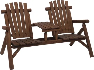 Shipitfurniture Two-seat Wooden Adirondack Chair With Integrated Table
