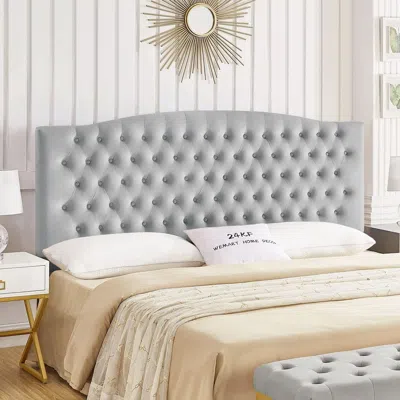 Shipitfurniture Velvet Tufted King Headboard Stylish Comfortable Grey Design