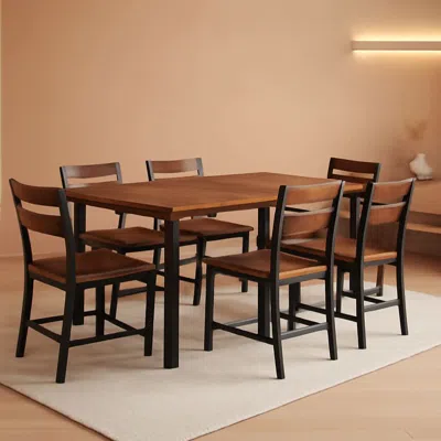 Shipitfurniture Walnut 63 Inch Extendable Dining Table Set For Six Chairs