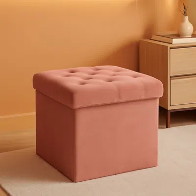 Shipitfurniture Warm Red Velvet Tufted Upholstered Storage Ottoman