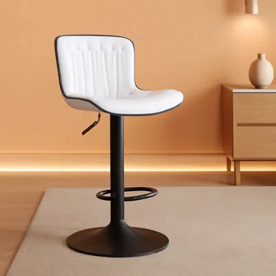 Shipitfurniture White Bar Stool Set Of 2 Counter Height Swivel With Back Faux Leather