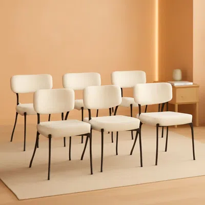 Shipitfurniture White Boucle Upholstered Dining Chairs Curved Back