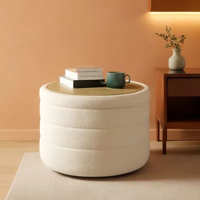 Shipitfurniture White Round Storage Ottoman Ultra Durable Cozy Elegant