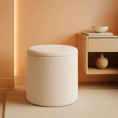 Shipitfurniture White Storage Ottoman Pouf With Hidden Compartment