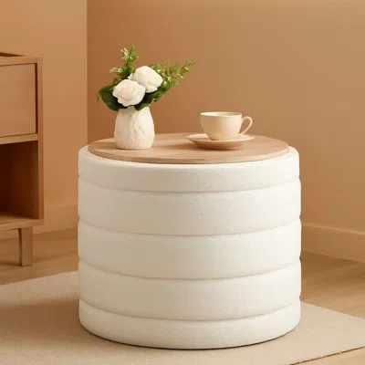 Shipitfurniture White Twenty Twoin Round Sherpa Boucle Ottoman Tray