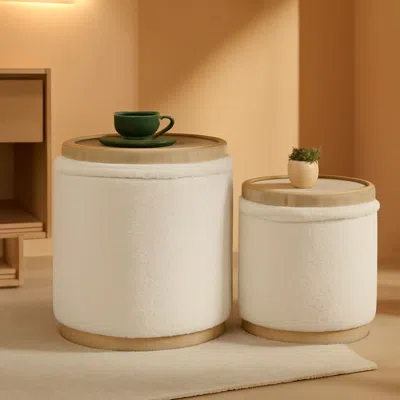 Shipitfurniture White Velvet Round Storage Ottoman Fifteeninches Compact