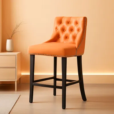 Shipitfurniture Wingback Velvet Bar Stools Set Of Two Orange Counter Height