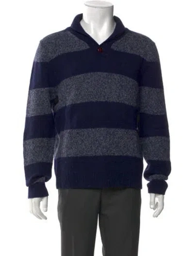 Pre-owned Shipley & Halmos Wool Striped Polo Sweater In Blue