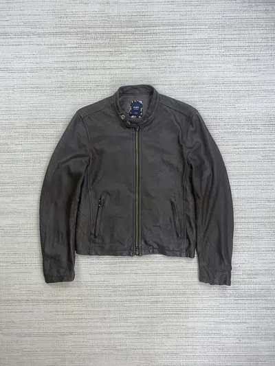 Pre-owned Ships Vintage  Colors Biker Leather Jacket In Brown