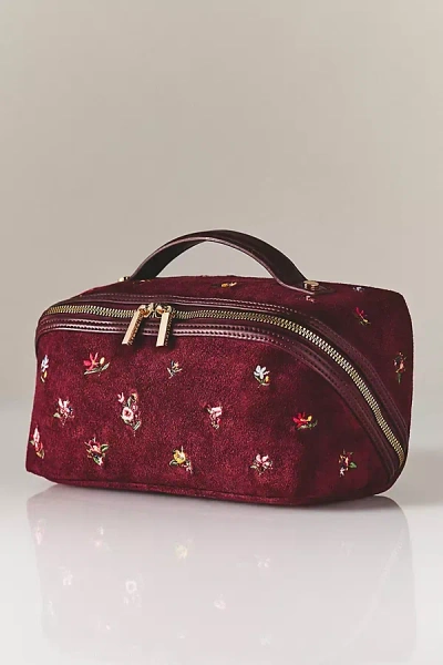 Shiraleah Exclusive Faux Suede Embroidered Cosmetic Bag In Red
