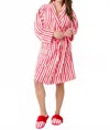 Shiraleah Fuzzy Plush Robe In Candy Stripe In Red