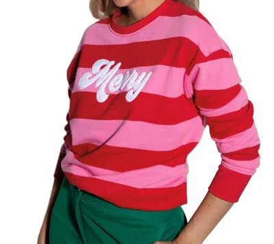 Shiraleah Merry Crew Neck Sweatshirt In Pink Stripe