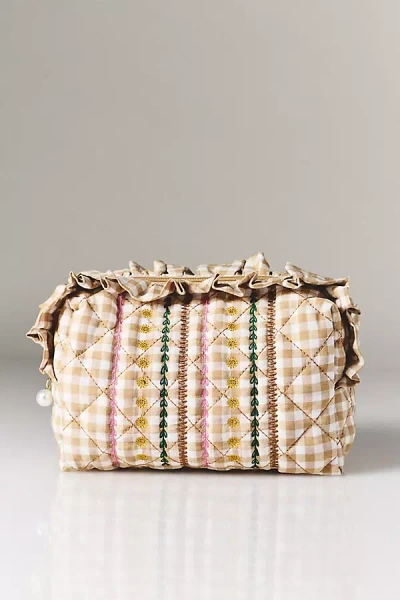 Shiraleah Sienna Quilted Large Zip Pouch In Beige