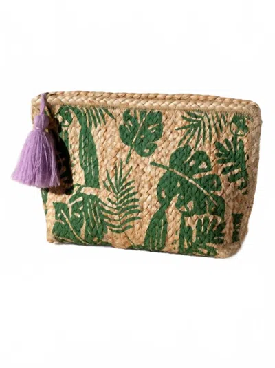 Shiraleah Women's Allegra Tropical Zip Cosmetic Pouch In Green/tan In Multi