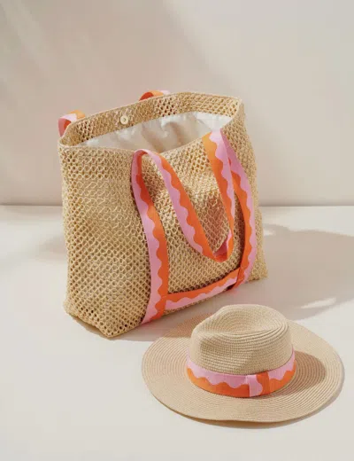 Shiraleah Women's Antigua Beach Tote Bag And Hat Set In Pink