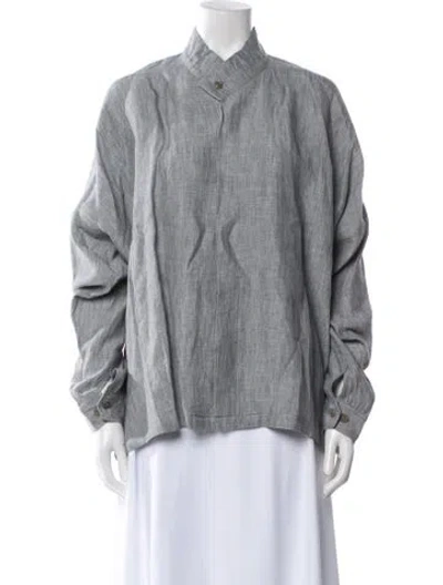 Pre-owned Shirin Guild Linen Long Sleeve Button-up Top In Gray
