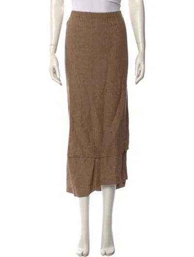 Pre-owned Shirin Guild Linen Midi Length Skirt In Brown