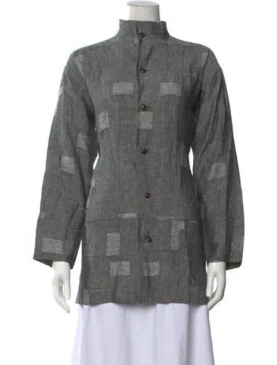 Pre-owned Shirin Guild Linen Patterned Top In Gray