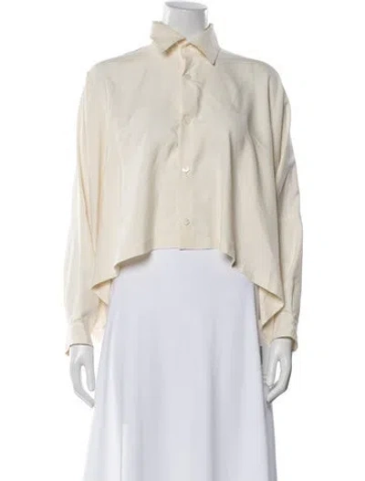 Pre-owned Shirin Guild Silk Long Sleeve Button-up Top In Neutral