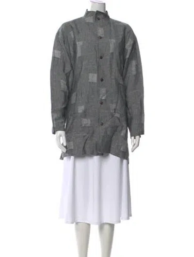 Pre-owned Shirin Guild Vintage Linen Button-up Top In Gray