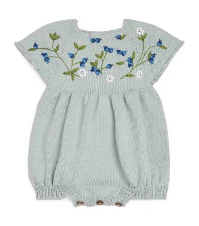 Shirley Bredal Babies'  Cotton Embroidered Blueberry Bodysuit In Gray