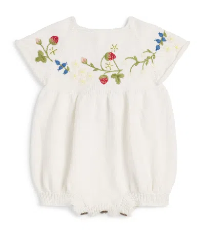 Shirley Bredal Kids'  Cotton Embroidered Strawberry Bodysuit In White