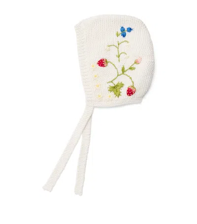 Shirley Bredal Kids'  Cotton Embroidered Strawberry Bonnet In Neutral