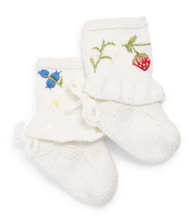 Shirley Bredal Kids'  Cotton Embroidered Strawberry Footies In White