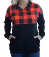 Shirley Stone Buffalo Plaid Zip Up Pullover In Red/black In Multi
