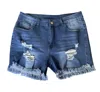 Shirley Stone Distressed Mid-rise Dark Wash Denim Shorts In Blue