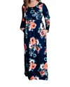 Shirley Stone Floral Babydoll Maxi Dress In Navy In Blue