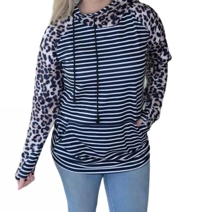 Shirley Stone Leopard & Striped Double Hoodie In Blue/white