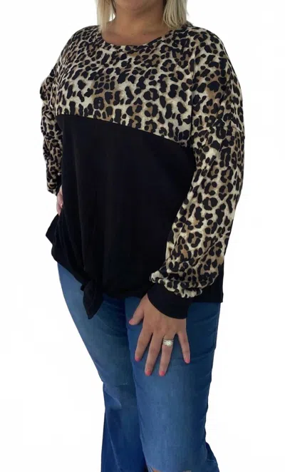 Shirley Stone Leopard Color Block Knot Top In Multi In Black