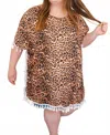 Shirley Stone Leopard Fringe Caftan Top In Brown In Animal Print