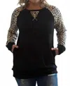 Shirley Stone Leopard Raglan Pocket Top In Black In Black