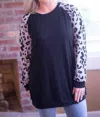 Shirley Stone Leopard Raglan Top In Black
