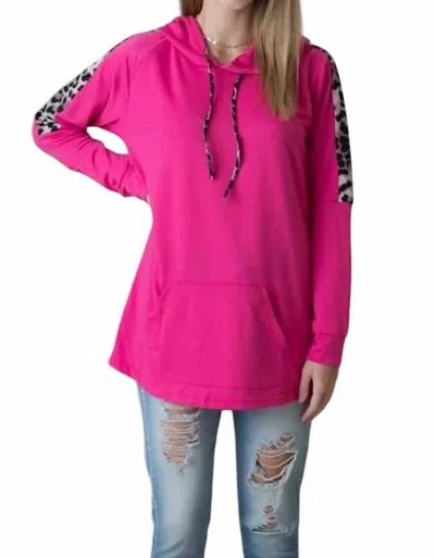 Shirley Stone Leopard Trimmed Hoodie In Pink