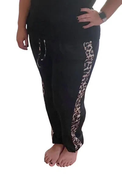 Shirley Stone Leopard Trimmed Jogger In Black
