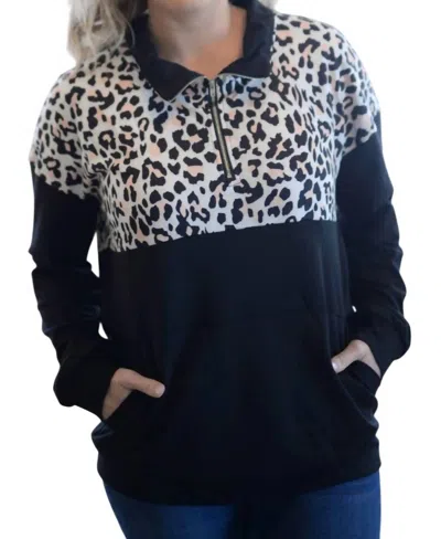 Shirley Stone Leopard Zip Up Pullover In Multi In Animal Print