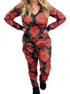 Shirley Stone Rose Pajama Set In Red In Red